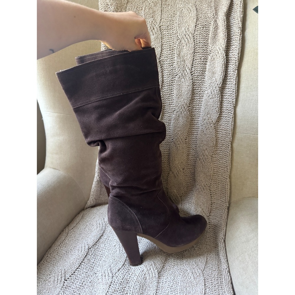 Brown Suede Tall Slouchy Block Heel Platform Boots Size 8.5 0377/864 - Picture 3 of 6